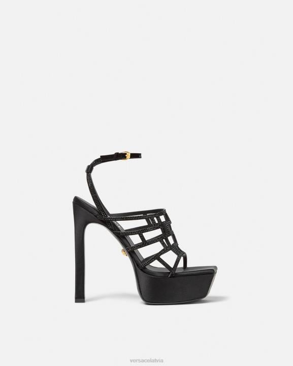 melns kurpes Versace 806B467 sievietes greca labirints kristāla sandales