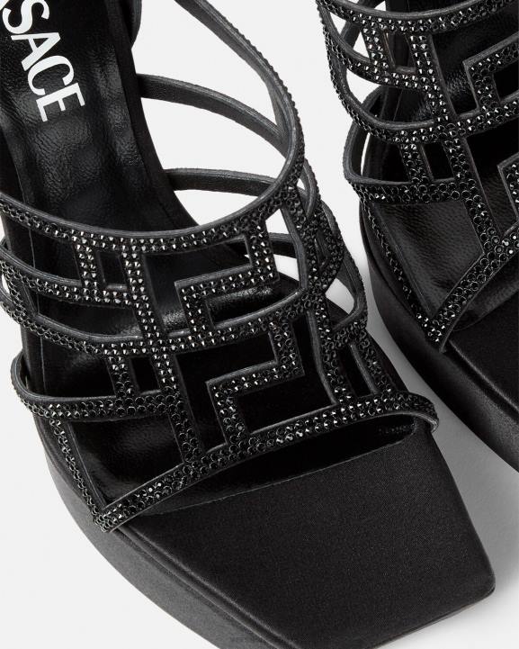 melns kurpes Versace 806B467 sievietes greca labirints kristāla sandales