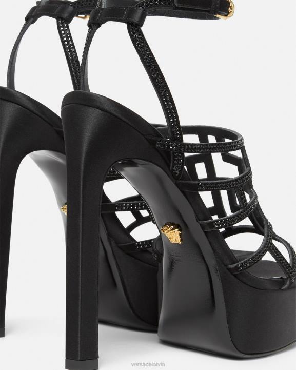 melns kurpes Versace 806B467 sievietes greca labirints kristāla sandales