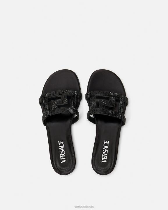 melns kurpes Versace 806B472 sievietes greca labirints kristāla plakanas sandales