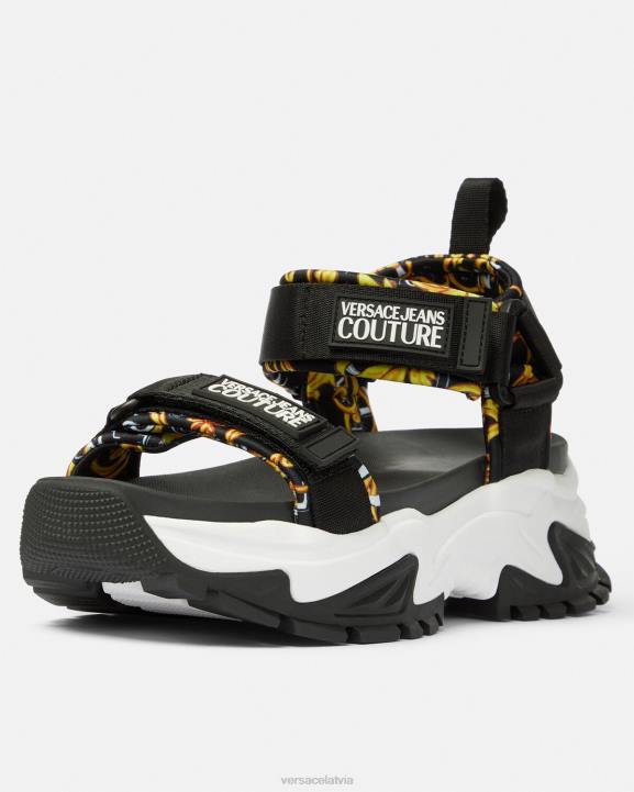 melns & zelts kurpes Versace 806B2288 sievietes pārgājiena kuplas sandales