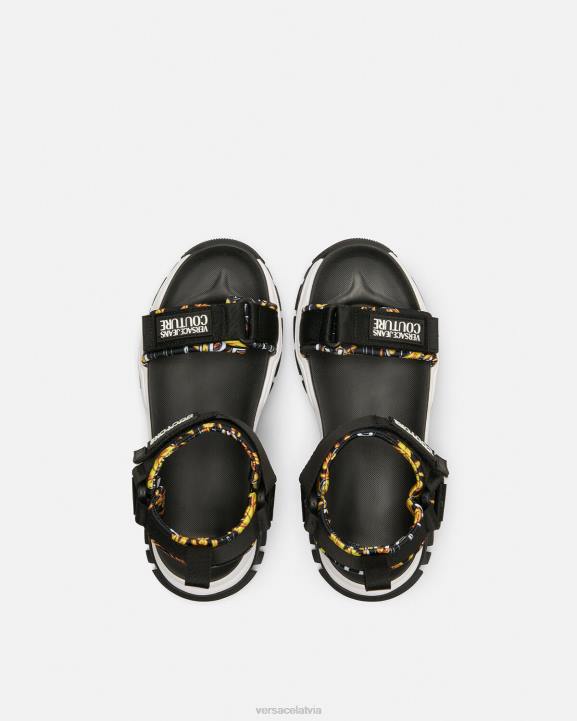 melns & zelts kurpes Versace 806B2288 sievietes pārgājiena kuplas sandales