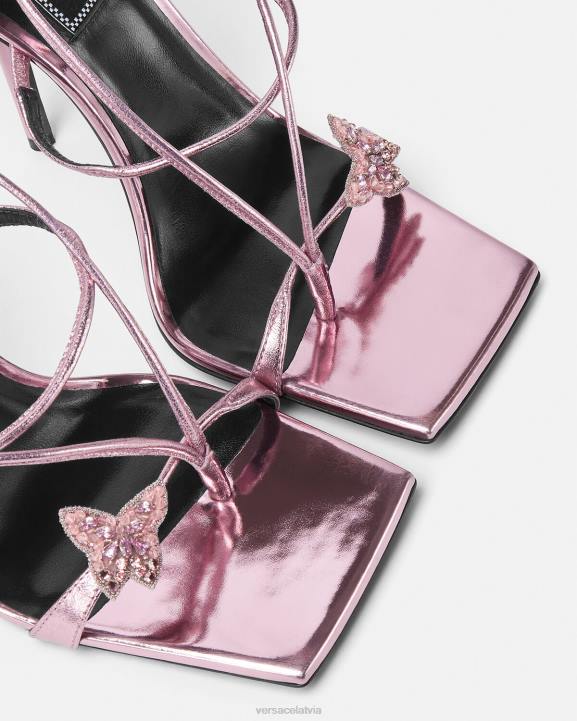 rozā kurpes Versace 806B434 sievietes kristāla tauriņi metāla sandales