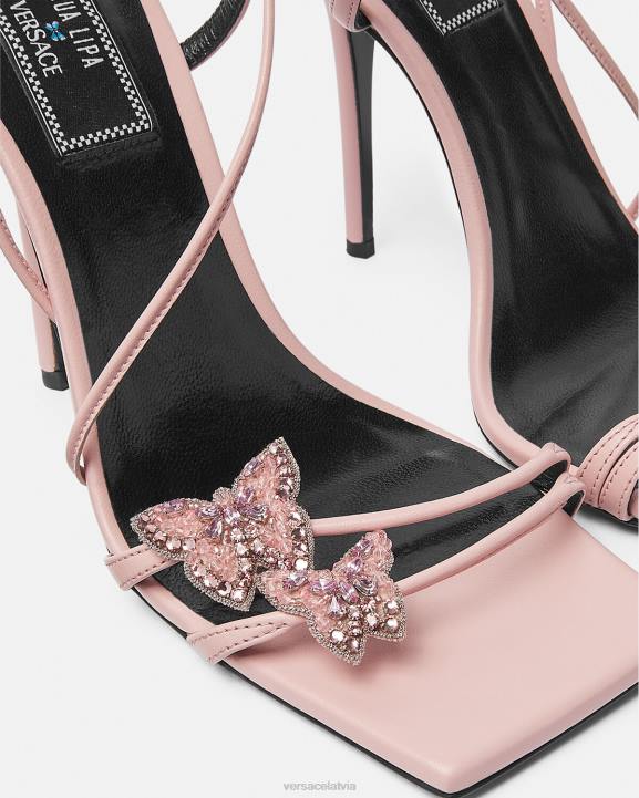 rozā kurpes Versace 806B437 sievietes kristāla tauriņi satīna sandales