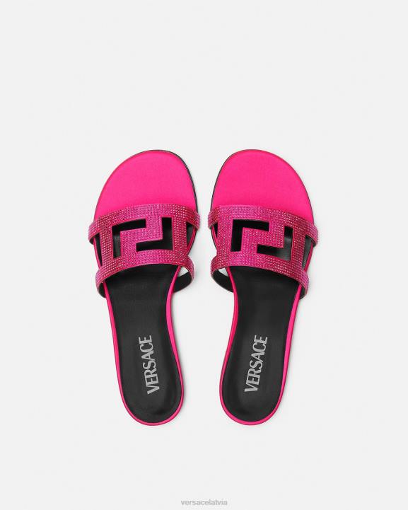 rozā kurpes Versace 806B471 sievietes greca labirints kristāla plakanas sandales