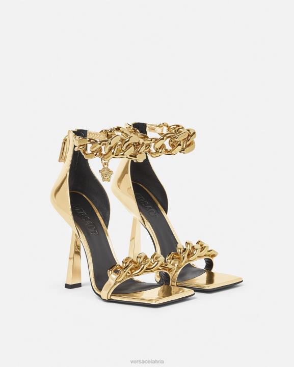 zelts kurpes Versace 806B447 sievietes medusa metāla ķēdes sandales