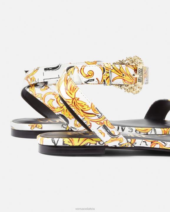 zelts un balts kurpes Versace 806B2298 sievietes pop couture milie plakanas sandales