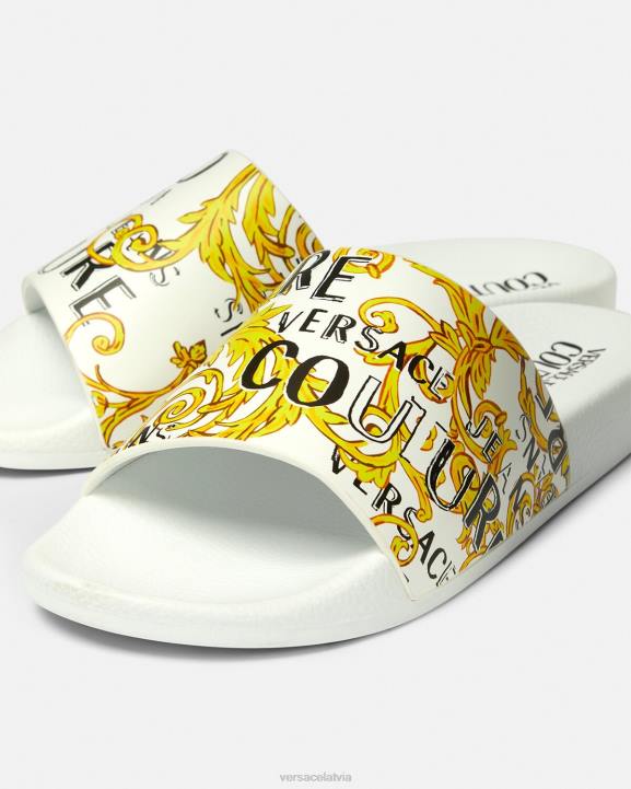 zelts un balts kurpes Versace 806B2309 sievietes shelly logo couture slaidi