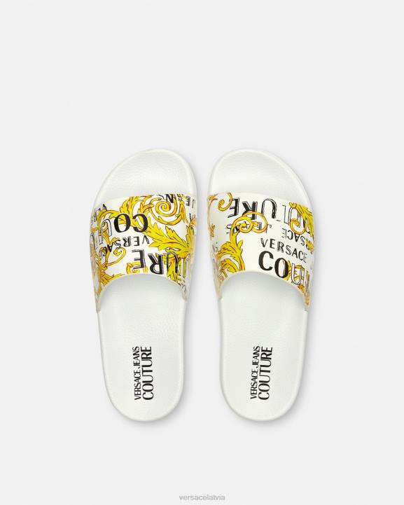 zelts un balts kurpes Versace 806B2309 sievietes shelly logo couture slaidi