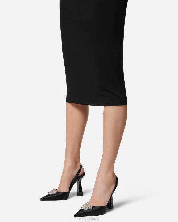 melns kurpes Versace 806B486 sievietes crystal la medusa satin sling-back sūkņi