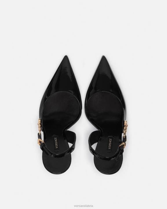 melns kurpes Versace 806B490 sievietes drošības adatas lakādas sling-back sūkņi