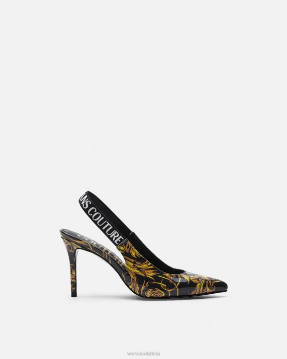 melns & zelts kurpes Versace 806B2308 sievietes logo couture slingback sūkņi