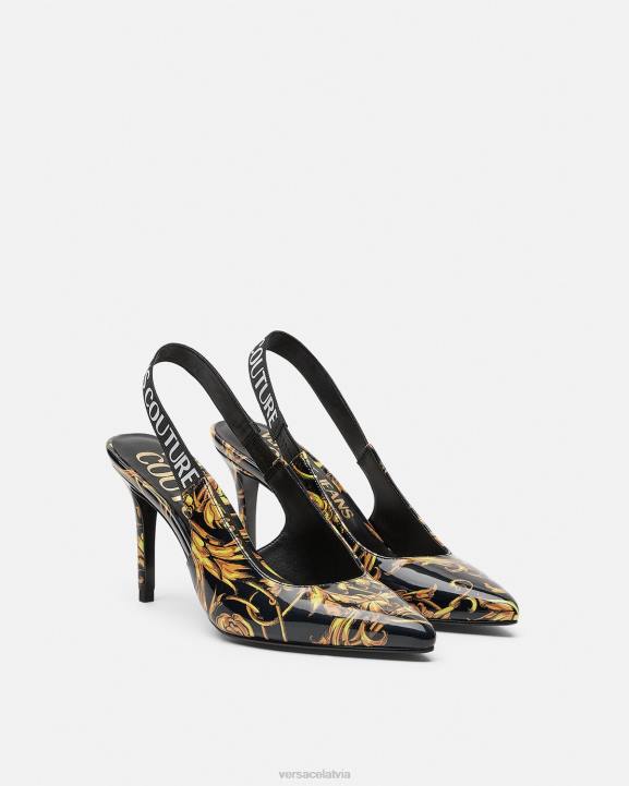 melns & zelts kurpes Versace 806B2308 sievietes logo couture slingback sūkņi