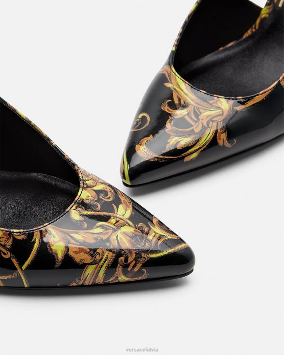 melns & zelts kurpes Versace 806B2308 sievietes logo couture slingback sūkņi