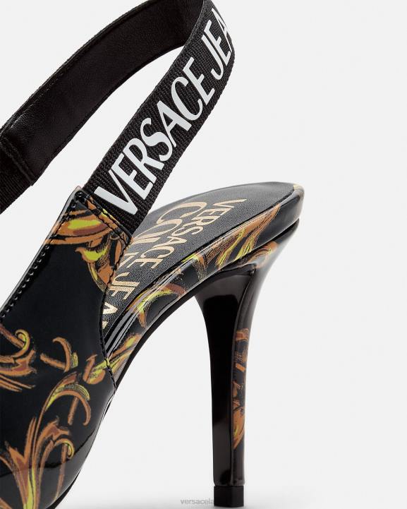 melns & zelts kurpes Versace 806B2308 sievietes logo couture slingback sūkņi