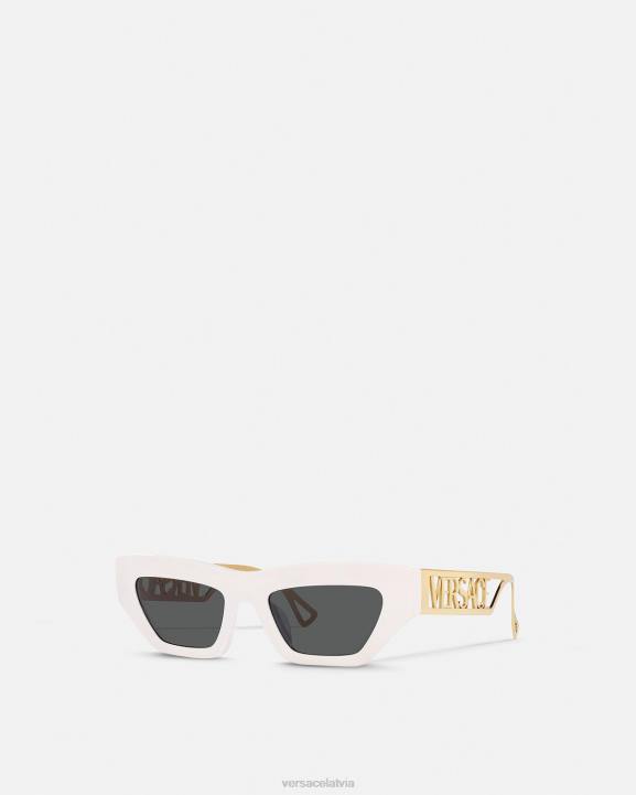 balts un zelts Piederumi Versace 806B617 sievietes 90. gadu vintage logotipa kaķacu saulesbrilles