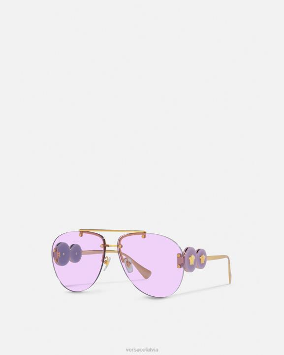 violets Piederumi Versace 806B624 sievietes dubultās medusa aviator saulesbrilles