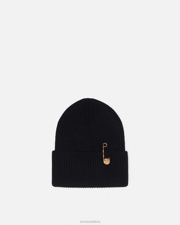 melns Piederumi Versace 806B882 sievietes drošības adatas rievota beanie