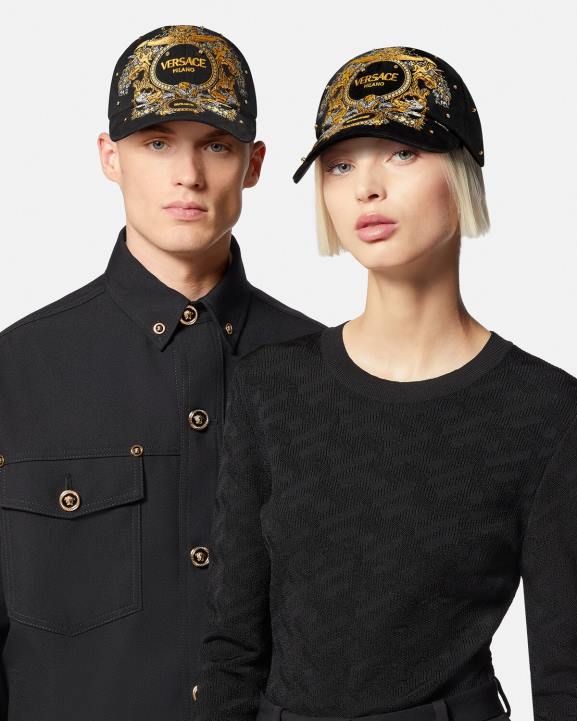 melns Piederumi Versace 806B908 sievietes baroka kristāla režģa beisbola cepure