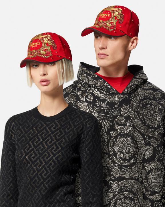 sarkans Piederumi Versace 806B909 sievietes baroka kristāla režģa beisbola cepure