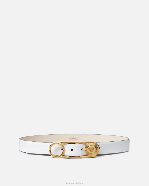 balts Piederumi Versace 806B537 sievietes drošības adatas ādas josta