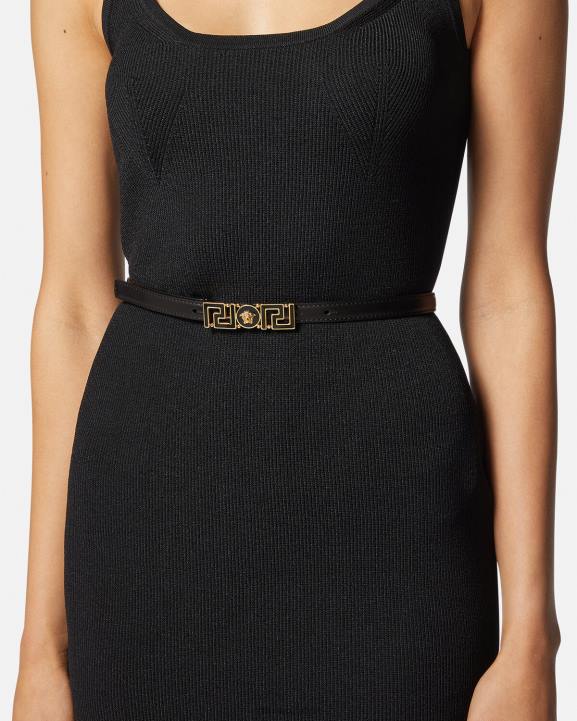 melns Piederumi Versace 806B517 sievietes greca dievietes plānā ādas josta