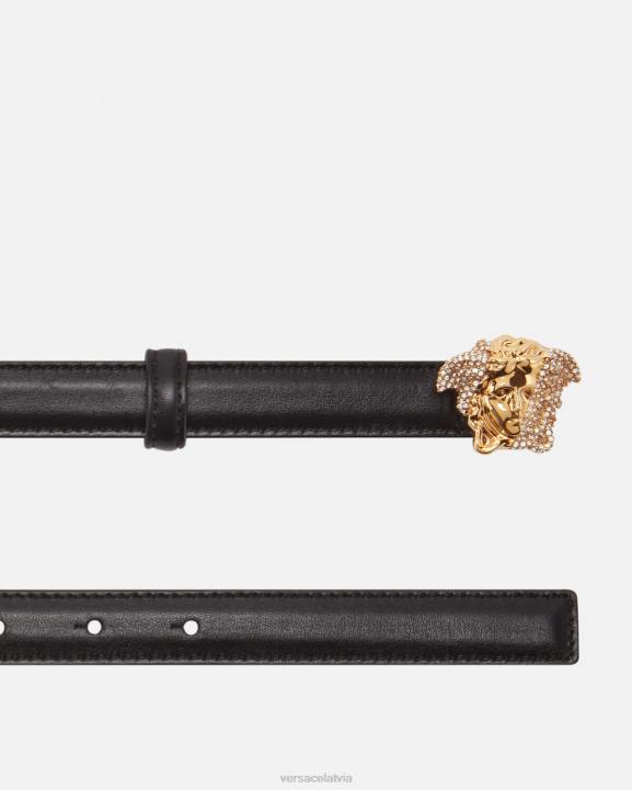 melns Piederumi Versace 806B524 sievietes Crystal la medusa plānas ādas josta
