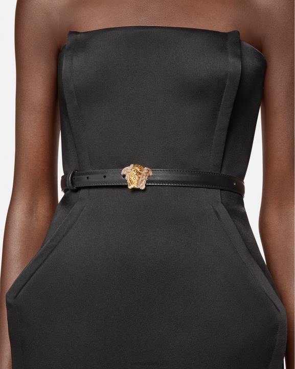 melns Piederumi Versace 806B524 sievietes Crystal la medusa plānas ādas josta