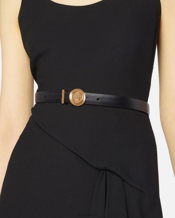 melns Piederumi Versace 806B533 sievietes medusa biggie plānas ādas josta