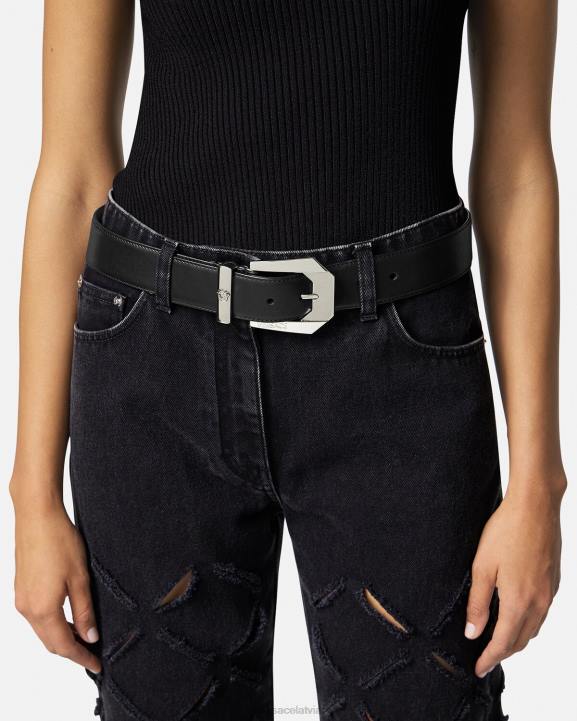 melns Piederumi Versace 806B534 sievietes medusa heritage ādas josta