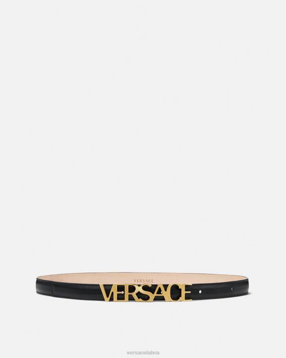 melns Piederumi Versace 806B538 sievietes logotipa plāna ādas josta