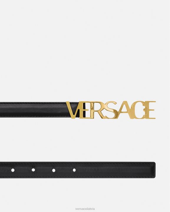 melns Piederumi Versace 806B538 sievietes logotipa plāna ādas josta