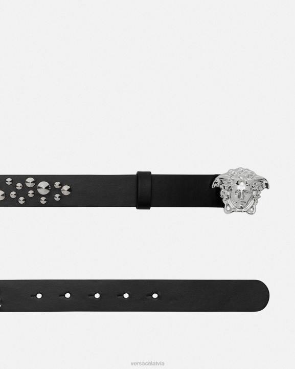 melns Piederumi Versace 806B545 sievietes ķīļveida la medusa ādas josta