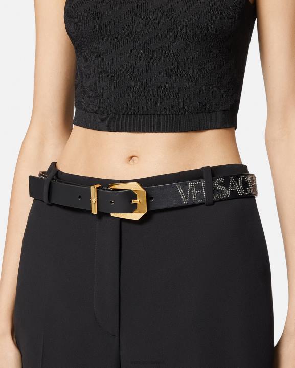 melns Piederumi Versace 806B549 sievietes radžota viscaur ādas josta