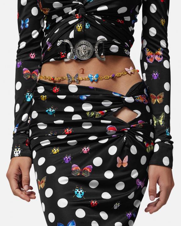 zelts Piederumi Versace 806B513 sievietes kristāla tauriņi greca ķēdes josta