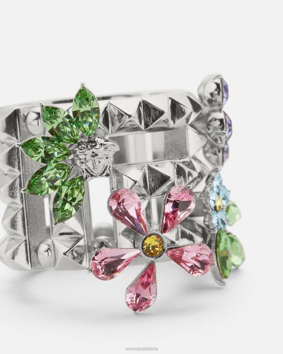 Sudrabs Piederumi Versace 806B850 sievietes kristāla ziedēšanas gredzens