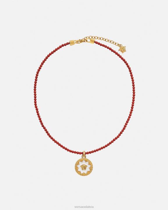 bordo & zelts Piederumi Versace 806B816 sievietes medūzas plākšņu pērlīšu kaklarota