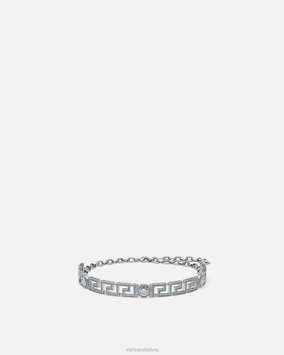 gaiši zils un metālisks Piederumi Versace 806B720 sievietes kristāla medusa greca choker kaklarota