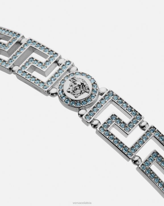 gaiši zils un metālisks Piederumi Versace 806B720 sievietes kristāla medusa greca choker kaklarota