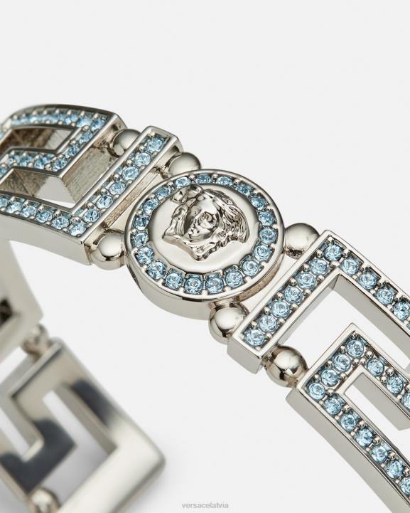 gaiši zils un metālisks Piederumi Versace 806B724 sievietes kristāla medusa greca aproces rokassprādze