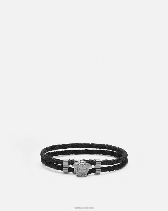 melns Piederumi Versace 806B769 sievietes medusa pīta ādas rokassprādze