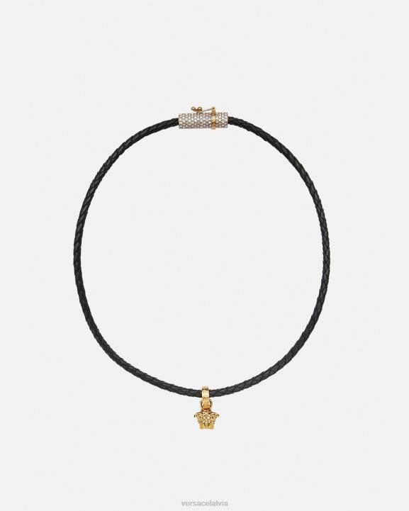 melns Piederumi Versace 806B812 sievietes kristāla medūzas ādas kaklarota