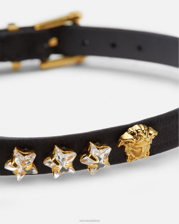 melns Piederumi Versace 806B826 sievietes satīna kristāla zvaigžņu kaklasiksna