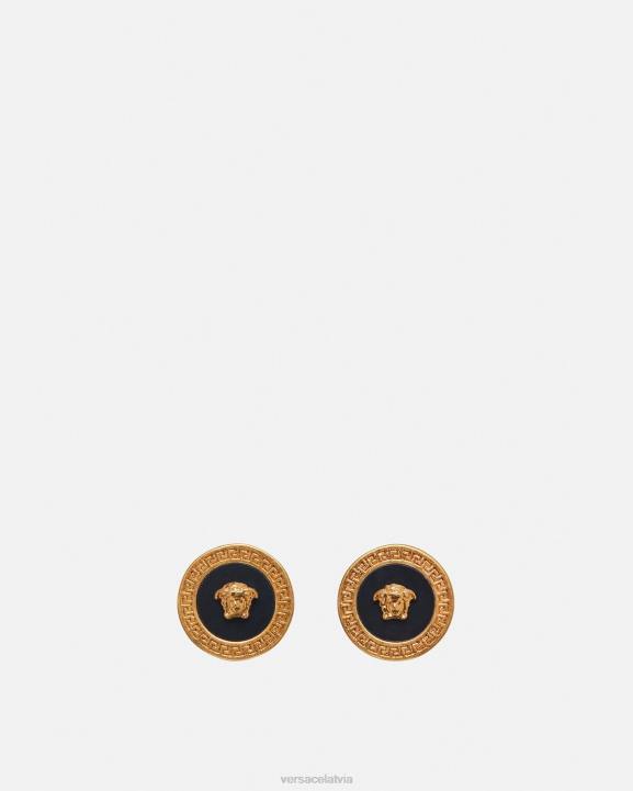 melns & zelts Piederumi Versace 806B777 sievietes emaljas medūzas auskari