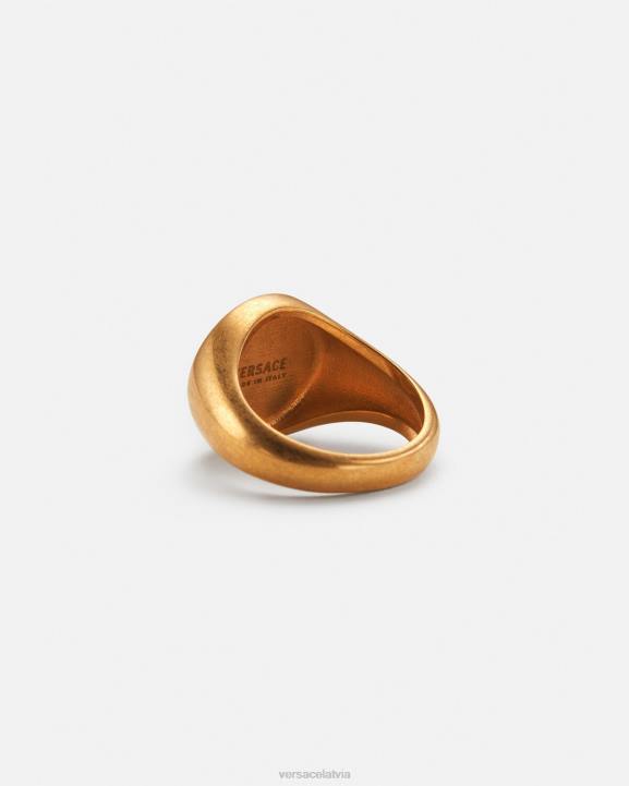 melns & zelts Piederumi Versace 806B791 sievietes medūzas emaljas zīmogu gredzens