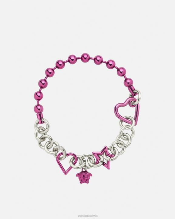 sudrabs un fuksija Piederumi Versace 806B828 sievietes jautra ķēdes kaklarota