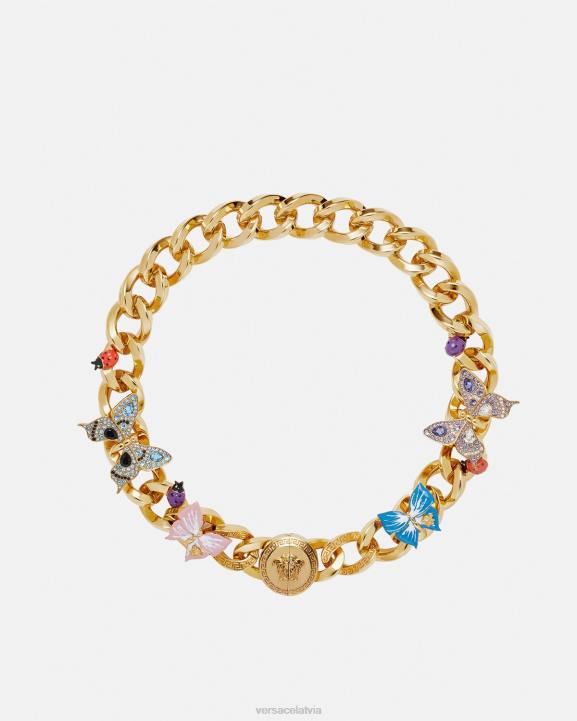zelts Piederumi Versace 806B713 sievietes kristāla tauriņu ķēdes kaklarota
