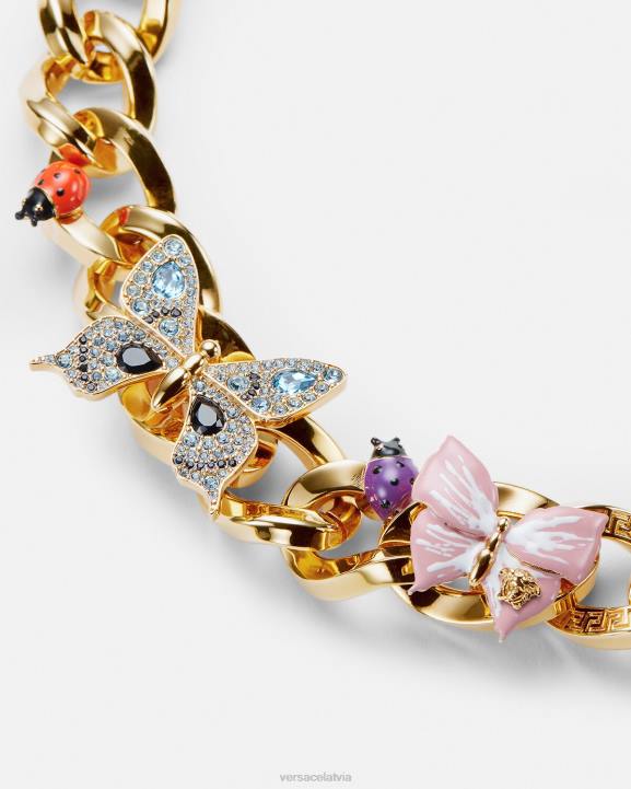 zelts Piederumi Versace 806B713 sievietes kristāla tauriņu ķēdes kaklarota