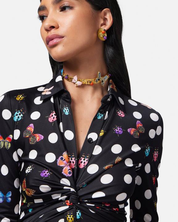 zelts Piederumi Versace 806B716 sievietes kristāla tauriņi greca choker