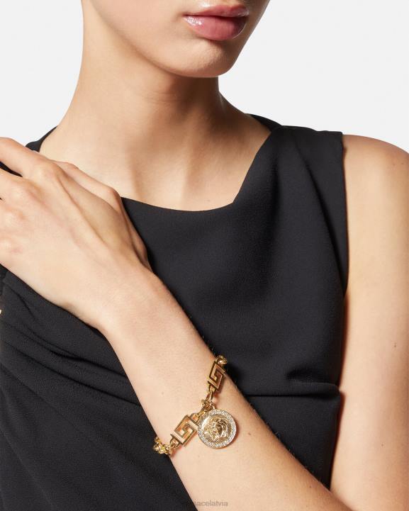 zelts Piederumi Versace 806B743 sievietes kristāla la medusa greca rokassprādze